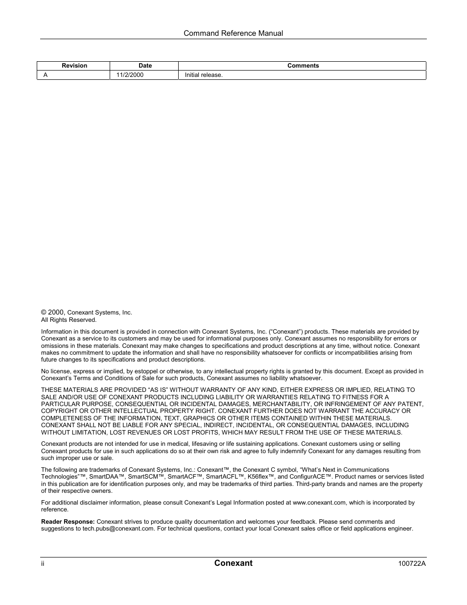 Conexant | Comtrol AT Commands for SmartACFL User Manual | Page 2 / 172