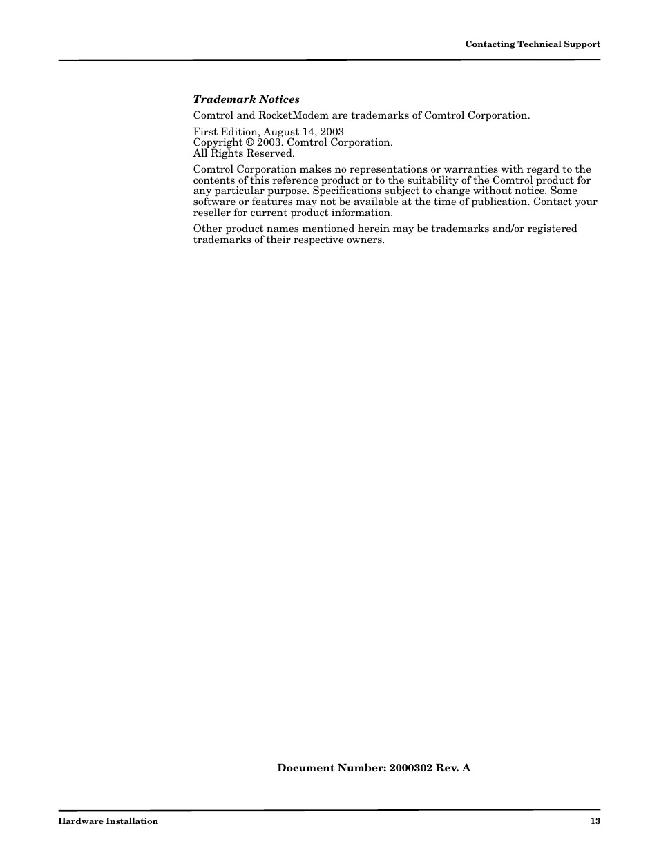 Comtrol RM III V.90 User Manual | Page 13 / 13