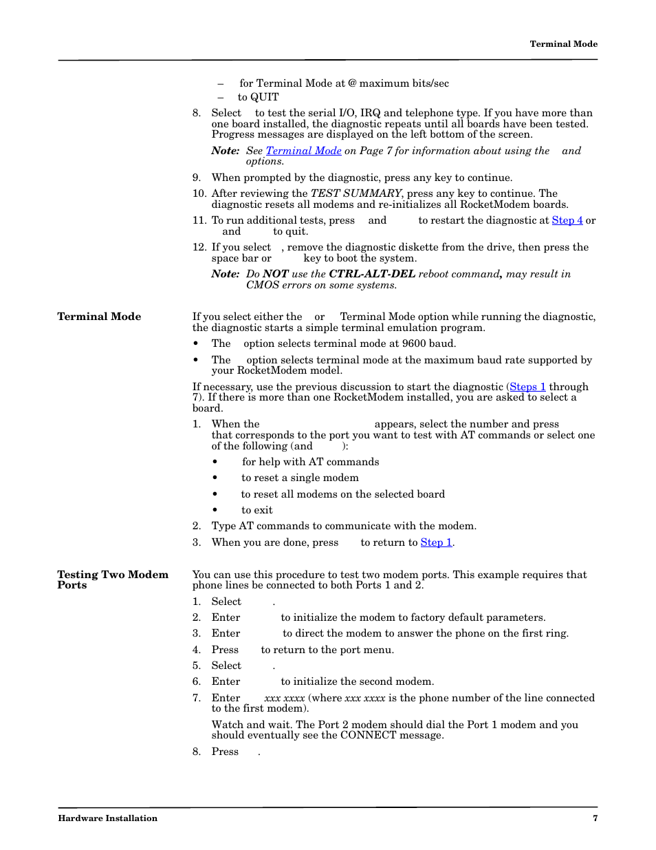 Terminal mode, Testing two modem ports | Comtrol RM III V.90 User Manual | Page 7 / 13
