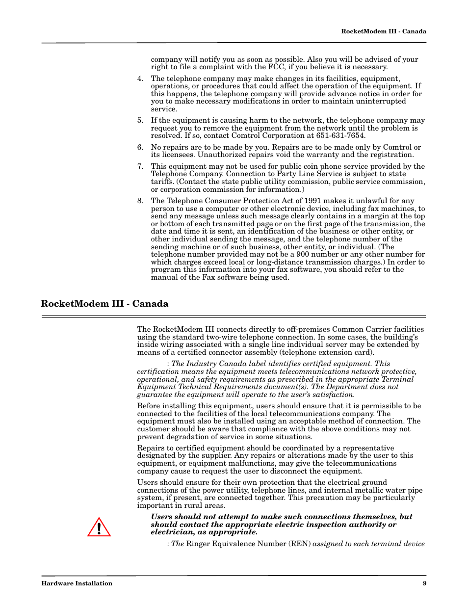 Rocketmodem iii - canada | Comtrol RM III V.90 User Manual | Page 9 / 13