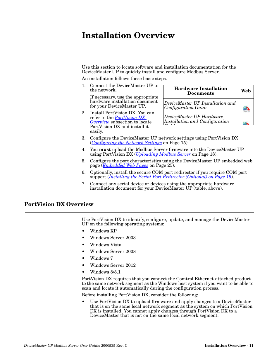Installation overview, Portvision dx overview | Comtrol Modbus Server User Manual | Page 11 / 40