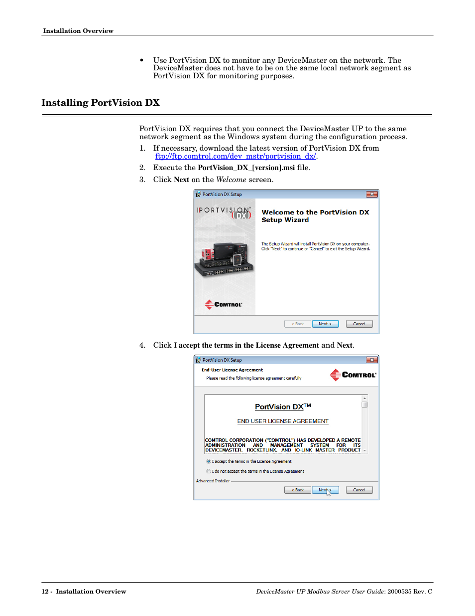 Installing portvision dx | Comtrol Modbus Server User Manual | Page 12 / 40