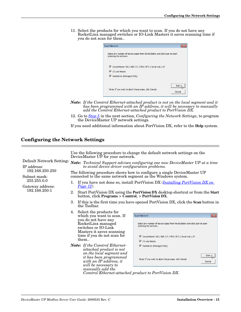 Configuring the network settings | Comtrol Modbus Server User Manual | Page 15 / 40