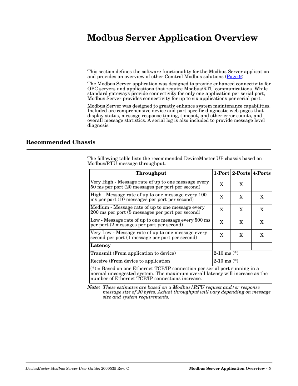 Modbus server application overview, Recommended chassis | Comtrol Modbus Server User Manual | Page 5 / 40