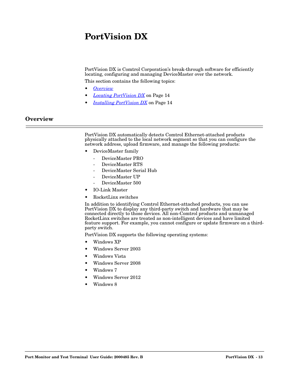 Portvision dx, Overview, 13 for information about locating | Comtrol WCom2 User Manual | Page 13 / 30