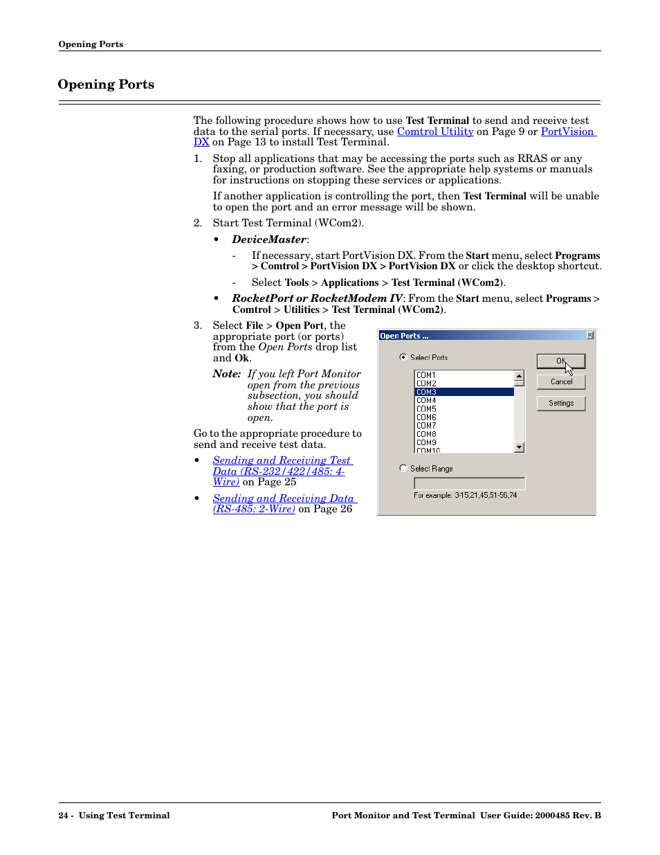 Opening ports | Comtrol WCom2 User Manual | Page 24 / 30