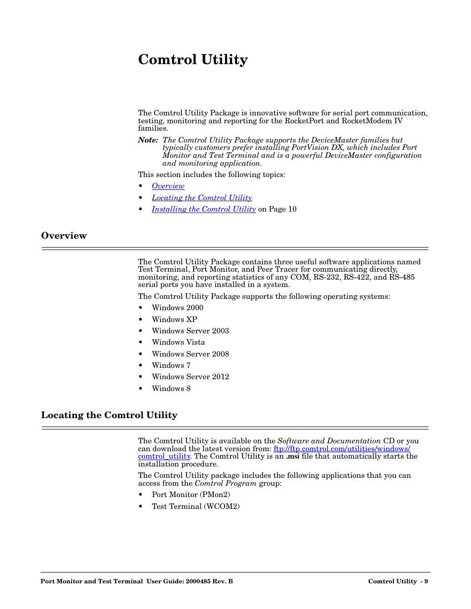 Comtrol utility, Overview, Locating the comtrol utility | Overview locating the comtrol utility | Comtrol WCom2 User Manual | Page 9 / 30
