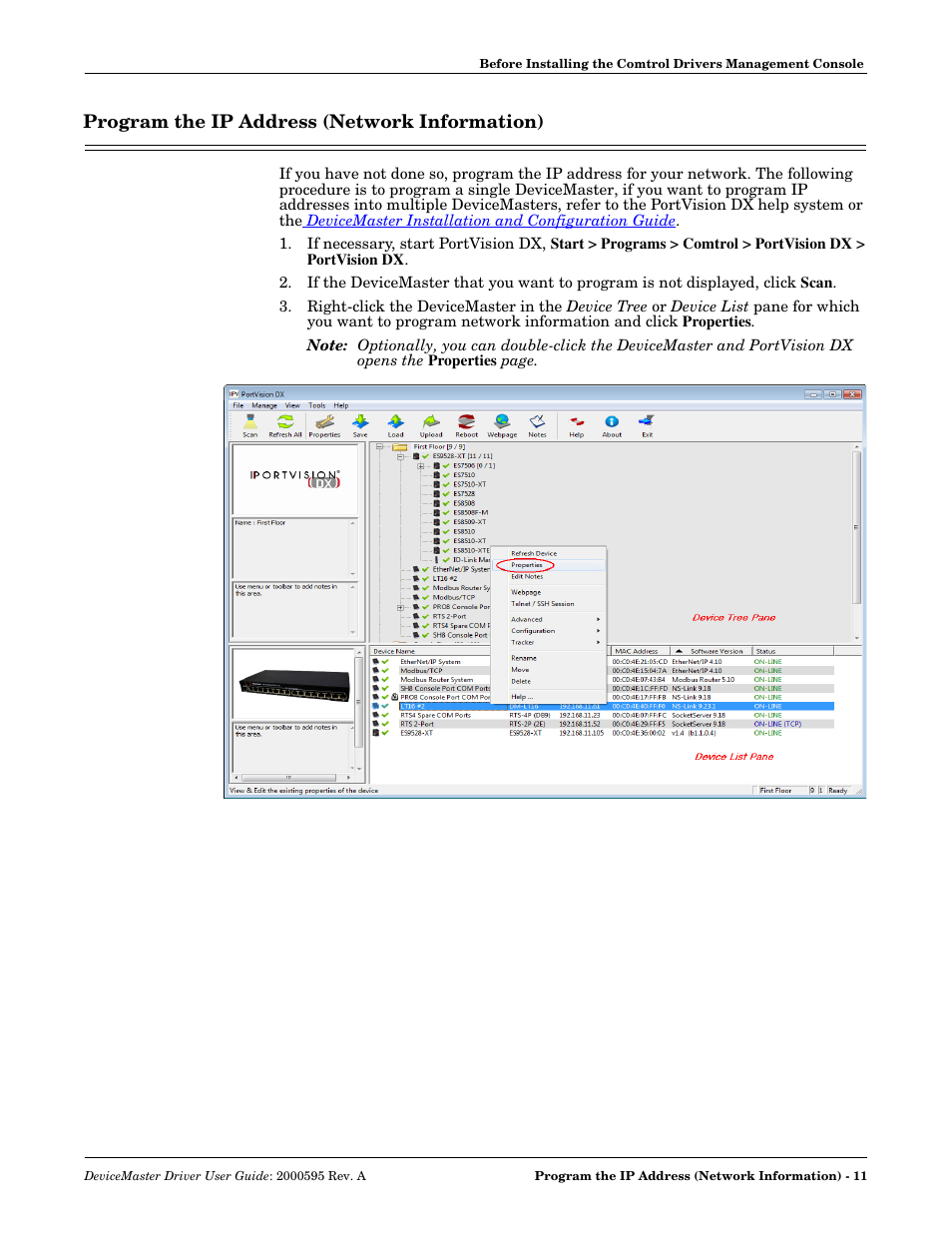 Program the ip address (network information), Program | Comtrol DeviceMaster NS-Link User Manual | Page 11 / 88