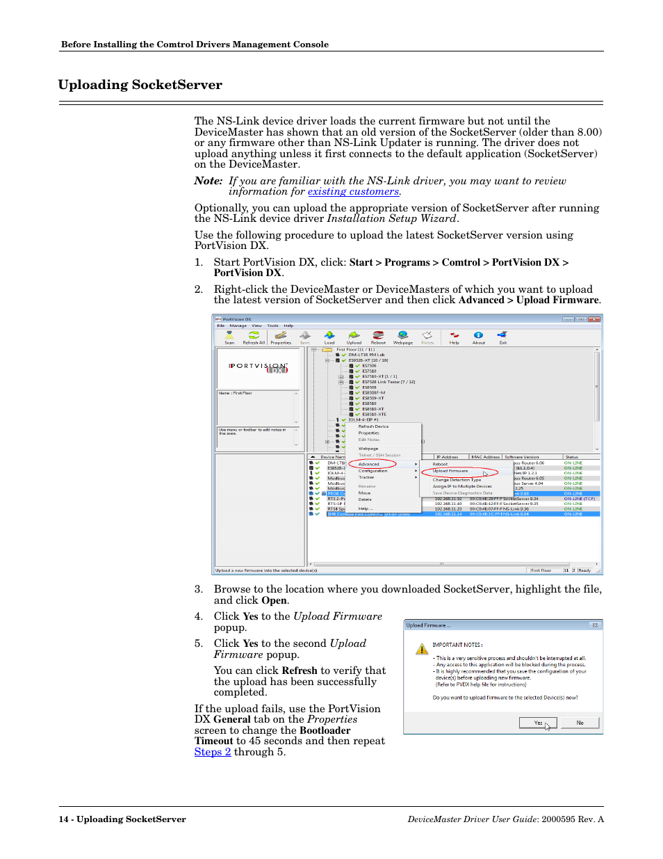 Uploading socketserver, Upload | Comtrol DeviceMaster NS-Link User Manual | Page 14 / 88