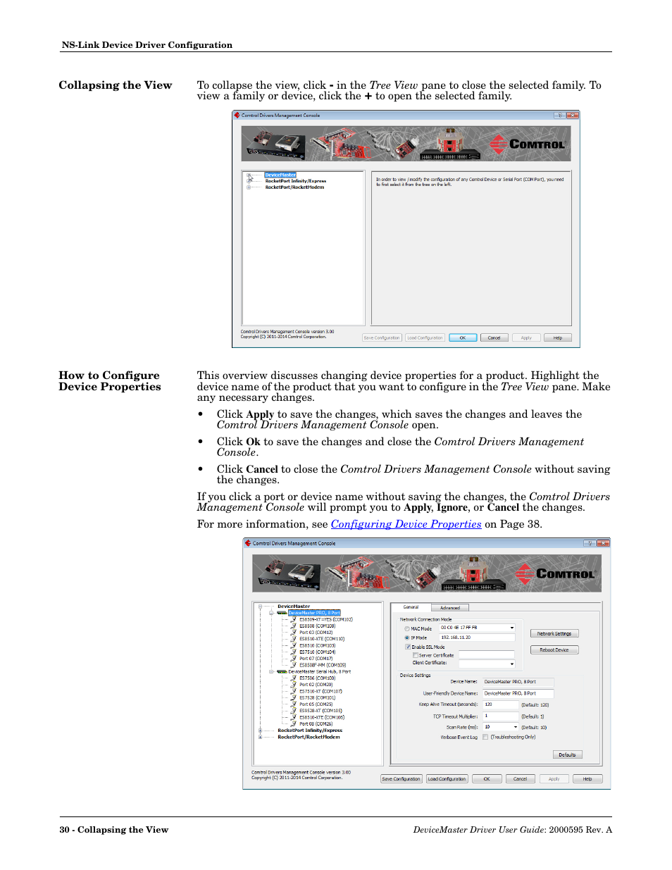 Collapsing the view, How to configure device properties | Comtrol DeviceMaster NS-Link User Manual | Page 30 / 88