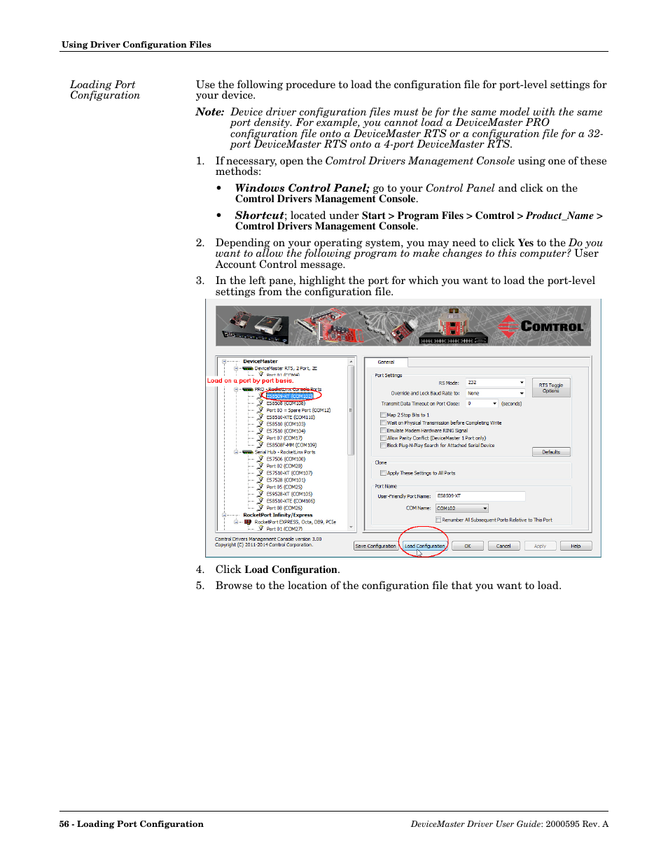 Loading port configuration, O load, Port-level | Confi | Comtrol DeviceMaster NS-Link User Manual | Page 56 / 88