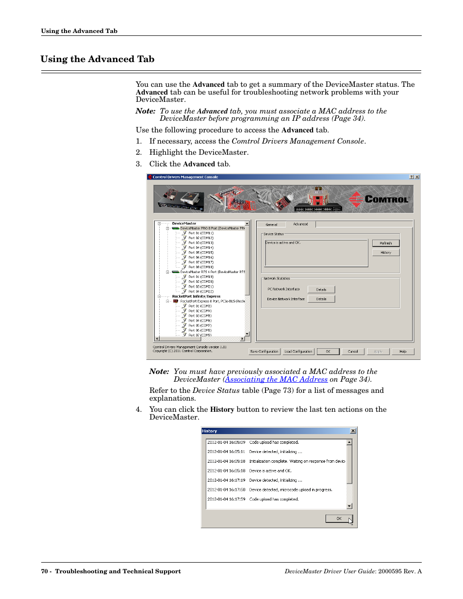 Using the advanced tab, Advanced, Using the | Advanced tab | Comtrol DeviceMaster NS-Link User Manual | Page 70 / 88
