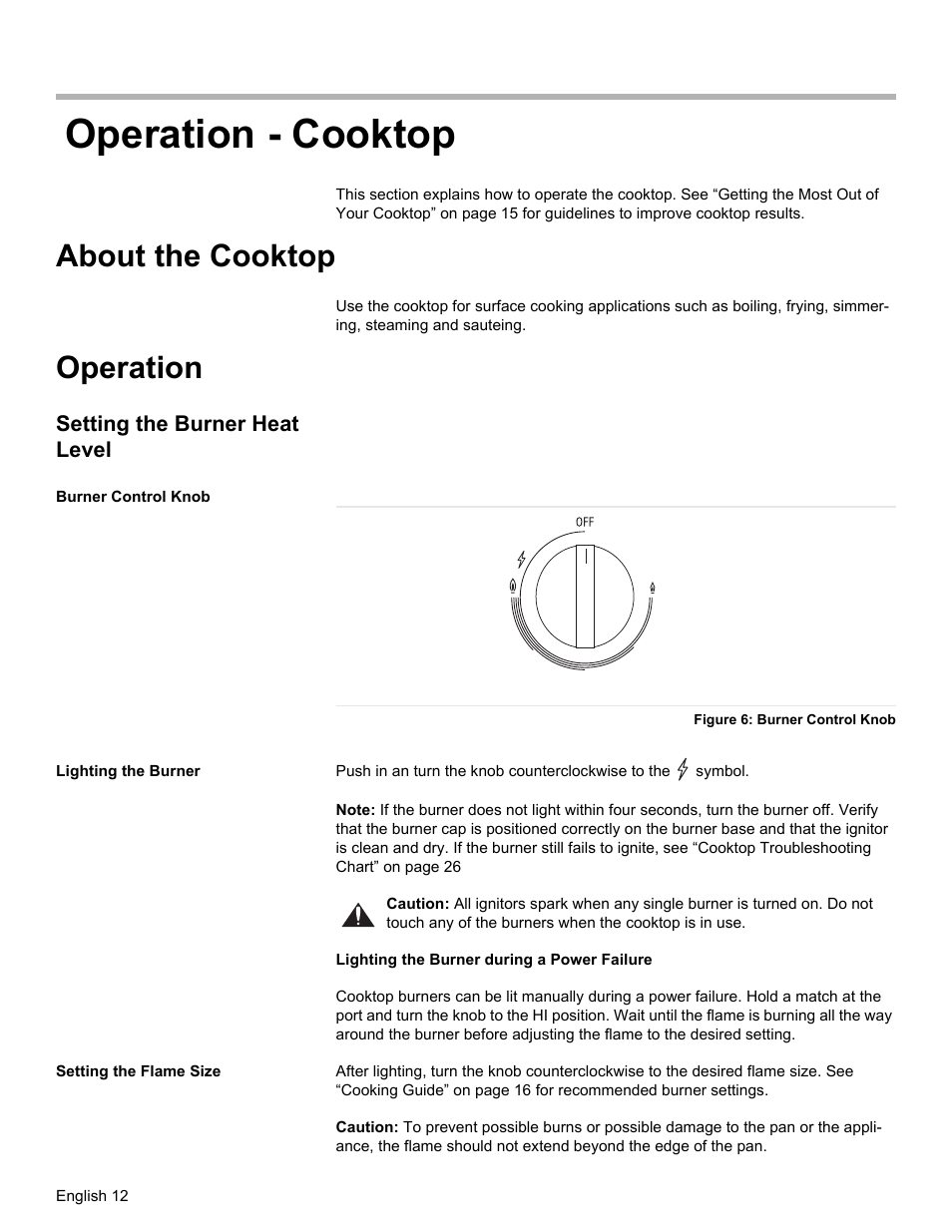 Operation - cooktop, About the cooktop, Operation | Bosch Gas free-standing Range with Mechanical controls User Manual | Page 14 / 104