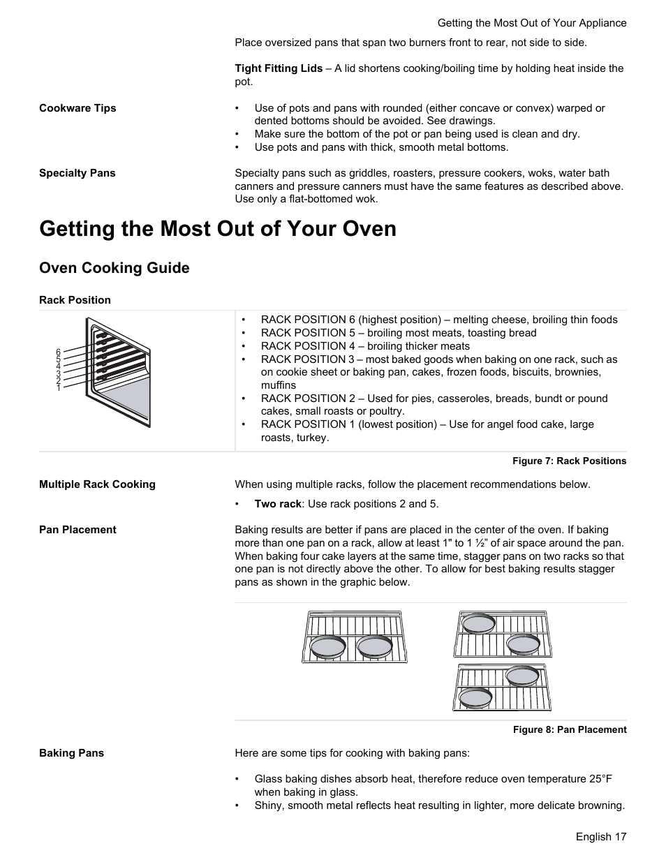 Getting the most out of your oven, Oven cooking guide | Bosch Gas free-standing Range with Mechanical controls User Manual | Page 19 / 104