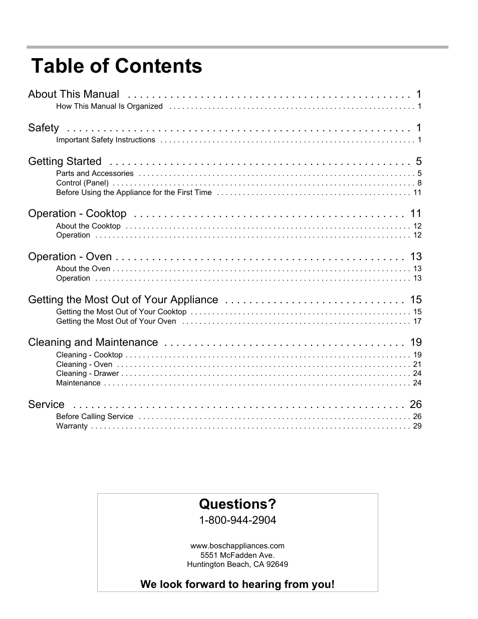 Bosch Gas free-standing Range with Mechanical controls User Manual | Page 2 / 104