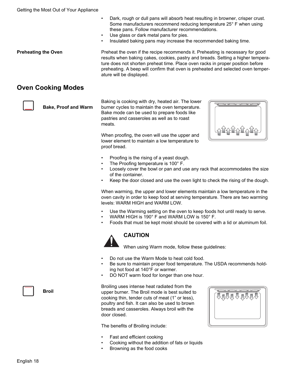 Oven cooking modes | Bosch Gas free-standing Range with Mechanical controls User Manual | Page 20 / 104