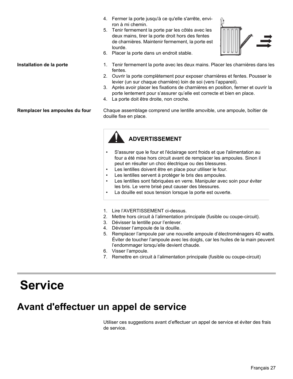 Service, Avant d'effectuer un appel de service | Bosch Gas free-standing Range with Mechanical controls User Manual | Page 61 / 104