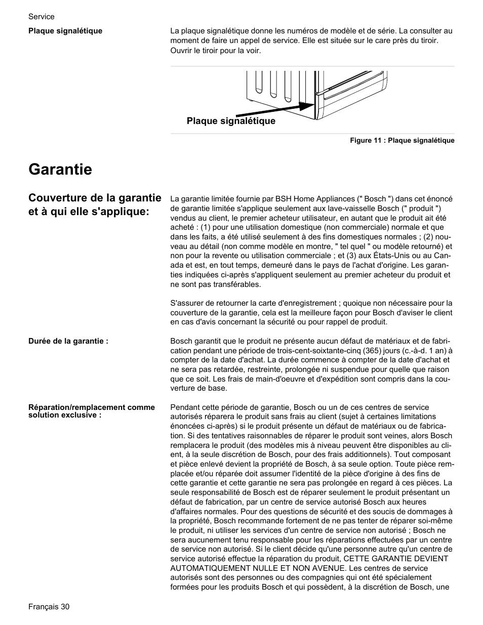 Garantie, Couverture de la garantie et à qui elle s'applique | Bosch Gas free-standing Range with Mechanical controls User Manual | Page 64 / 104