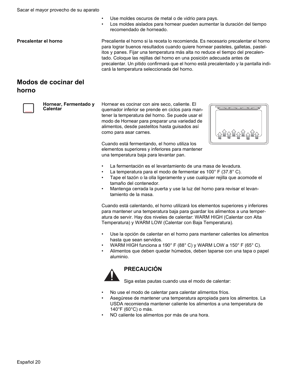 Modos de cocinar del horno | Bosch Gas free-standing Range with Mechanical controls User Manual | Page 88 / 104