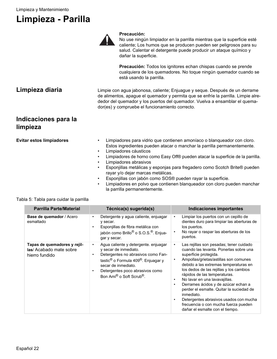 Limpieza - parilla, Limpieza diaria, Indicaciones para la limpieza | Bosch Gas free-standing Range with Mechanical controls User Manual | Page 90 / 104