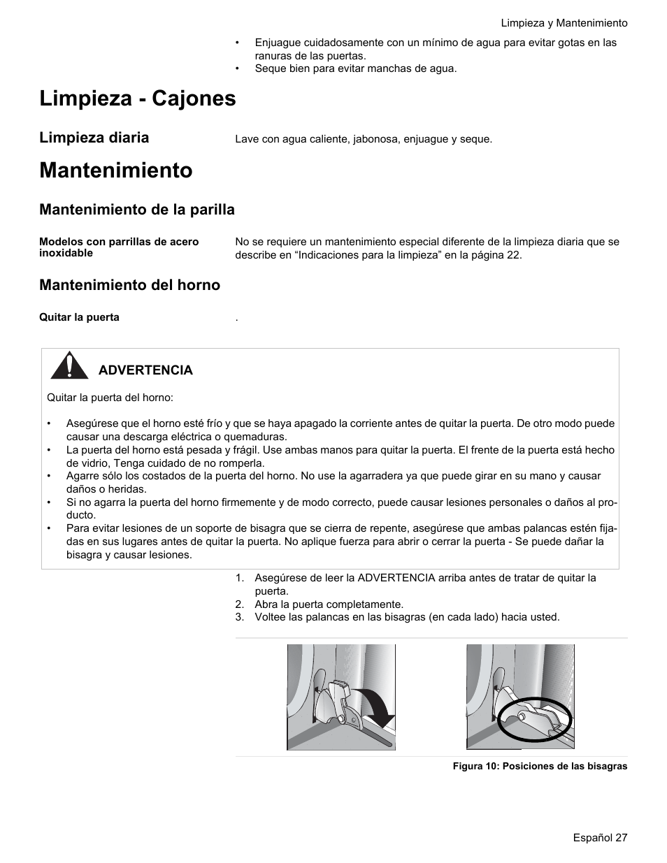 Limpieza - cajones, Mantenimiento, Limpieza diaria | Mantenimiento de la parilla, Mantenimiento del horno | Bosch Gas free-standing Range with Mechanical controls User Manual | Page 95 / 104