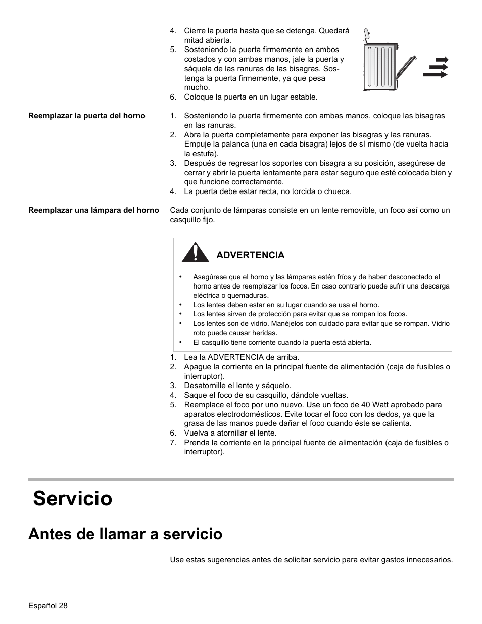 Servicio, Antes de llamar a servicio | Bosch Gas free-standing Range with Mechanical controls User Manual | Page 96 / 104