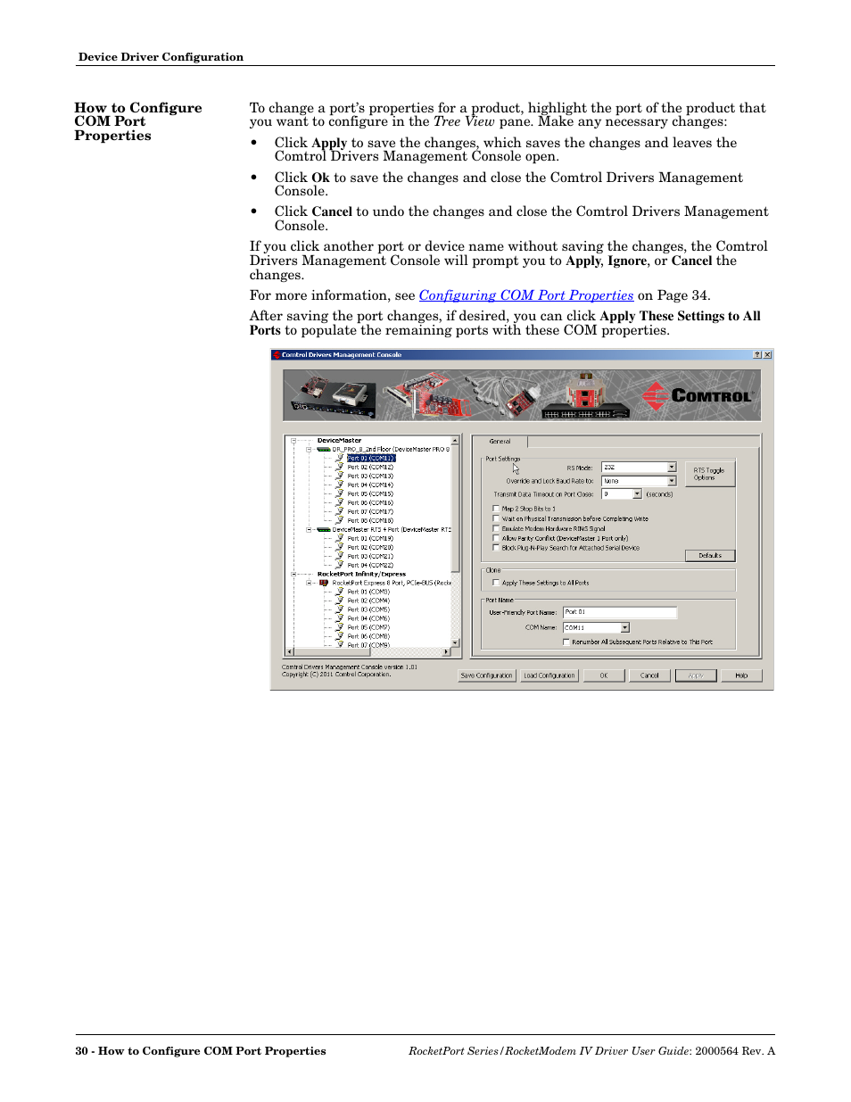 How to configure com port properties | Comtrol Rocket Port User Manual | Page 26 / 66
