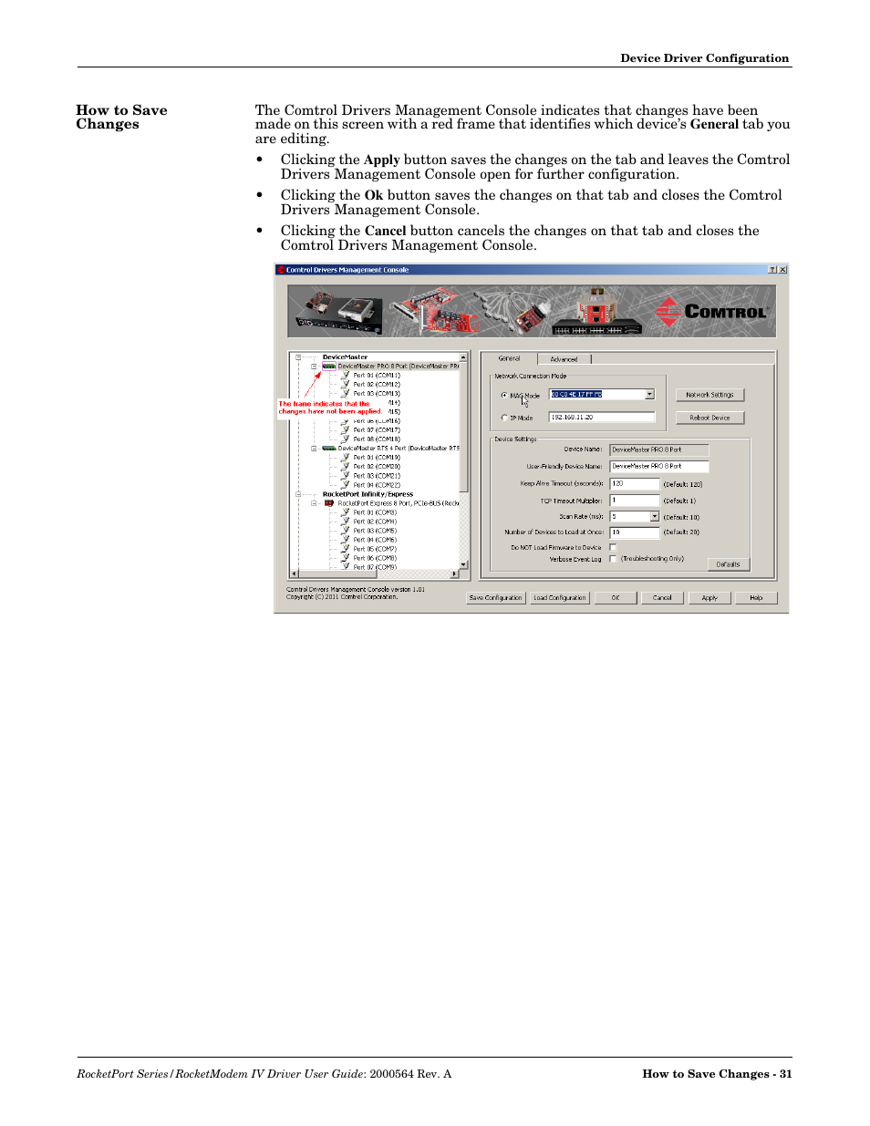 How to save changes | Comtrol Rocket Port User Manual | Page 27 / 66