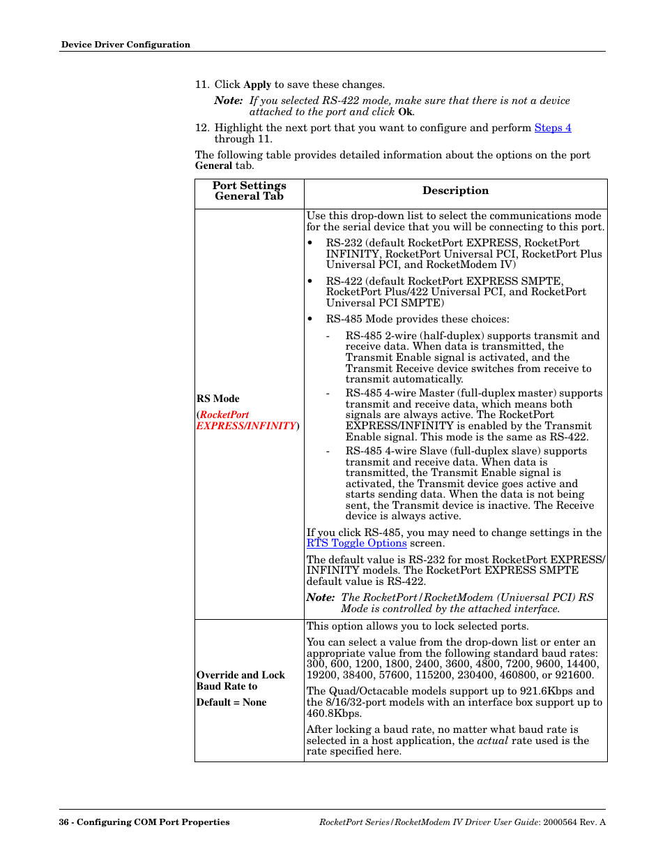 Following table | Comtrol Rocket Port User Manual | Page 32 / 66