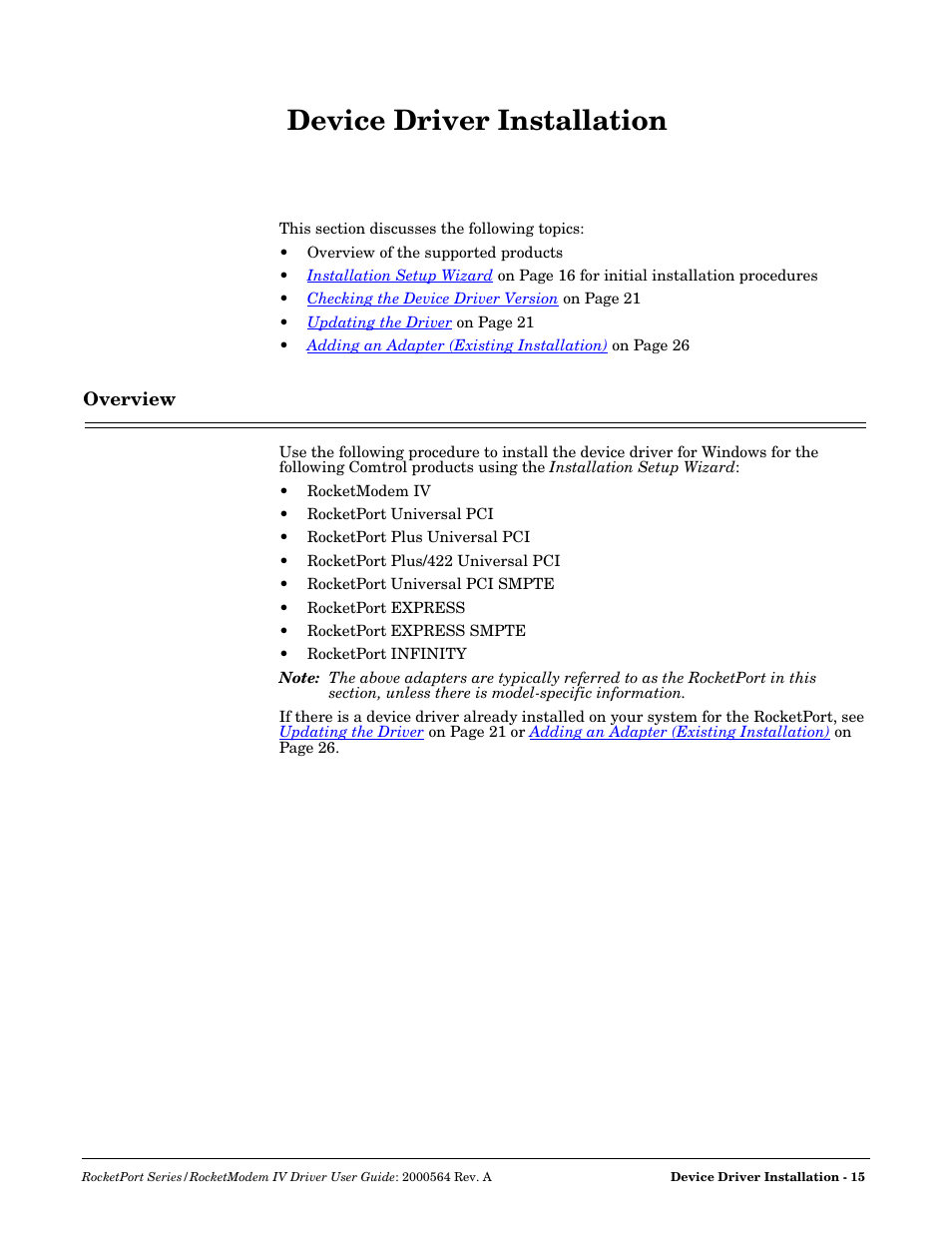 Device driver installation, Overview | Comtrol Rocket Port User Manual | Page 9 / 66
