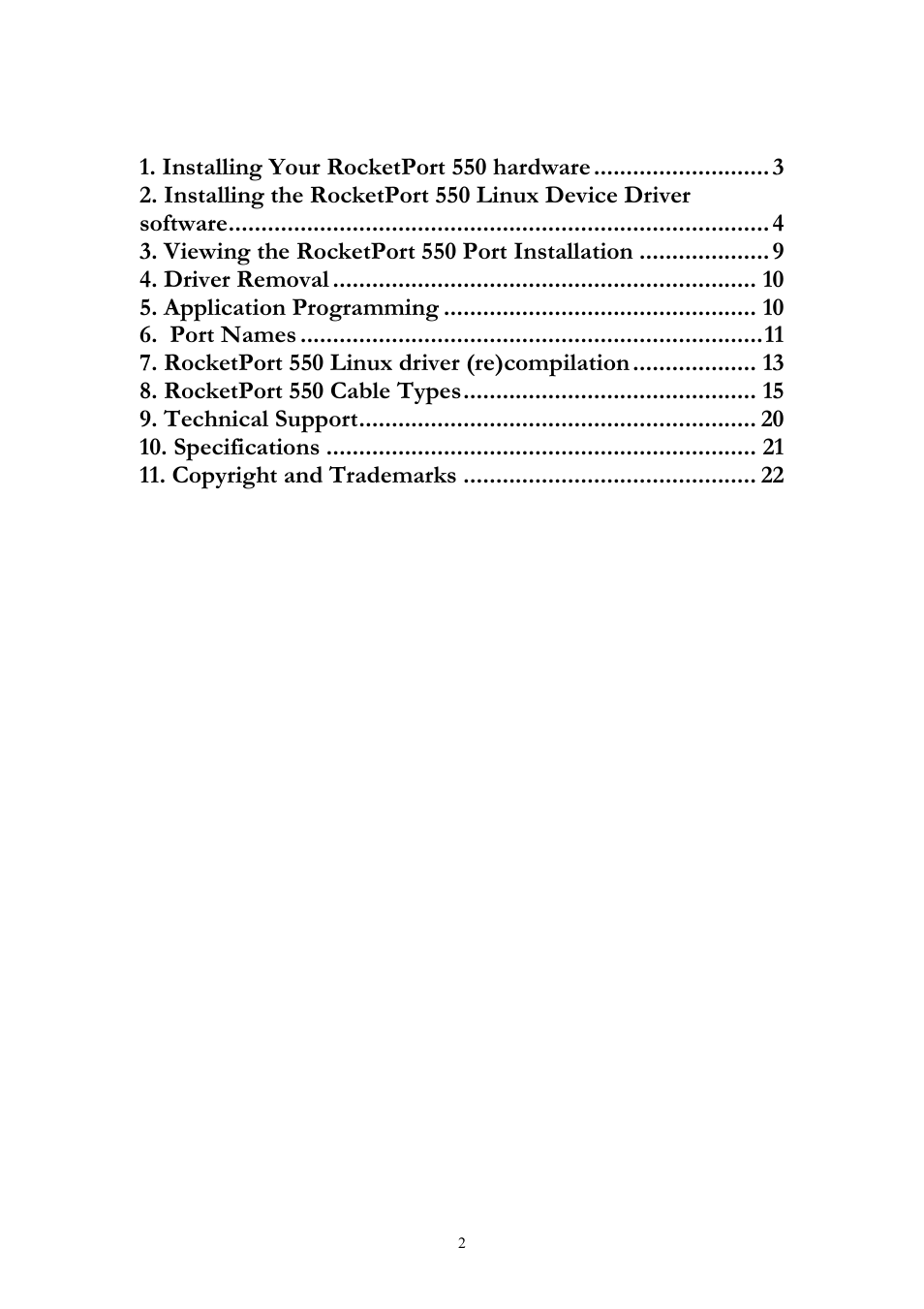 Comtrol RocketPort 550 uPCI Linux User Manual | Page 2 / 22