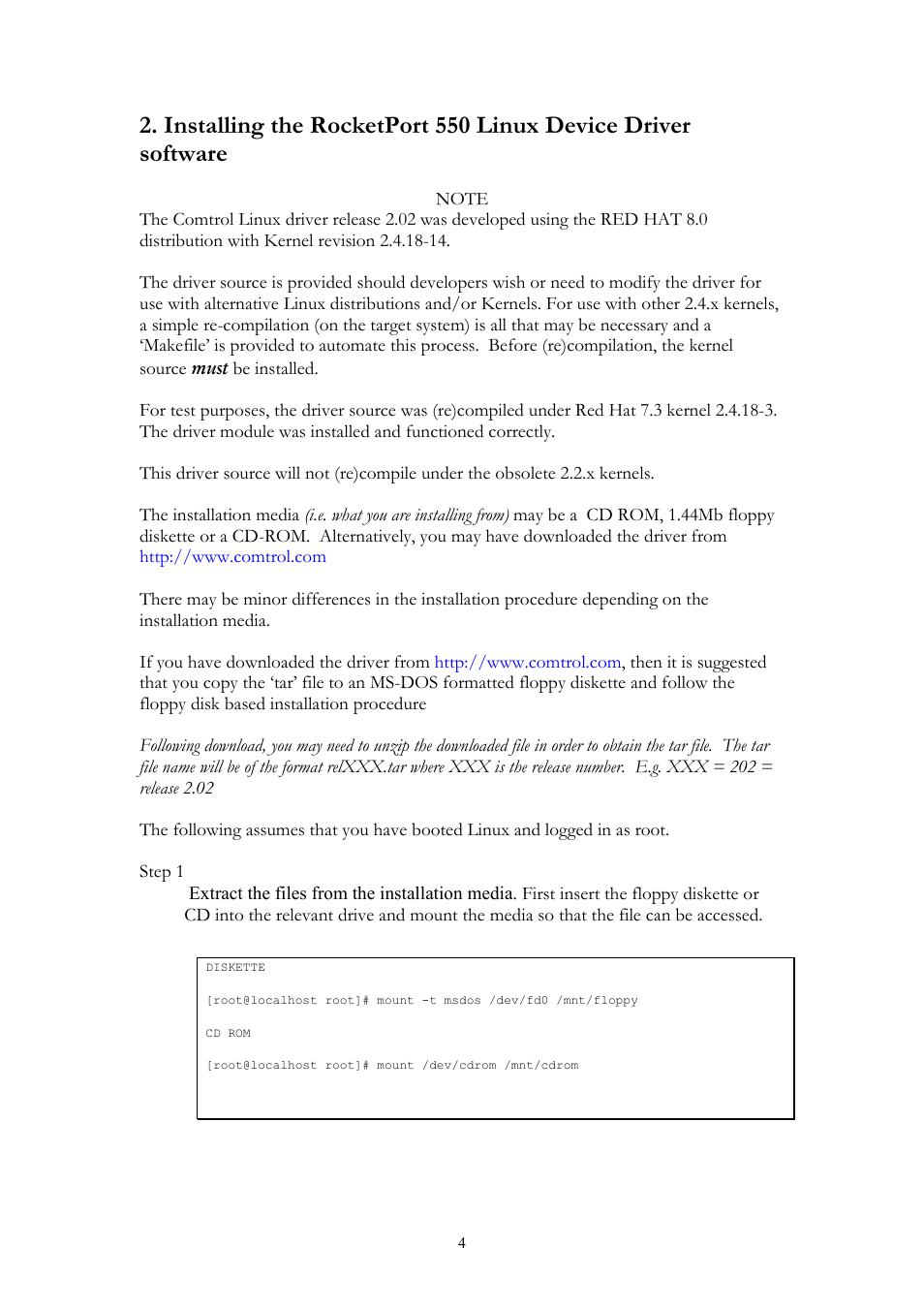 Comtrol RocketPort 550 uPCI Linux User Manual | Page 4 / 22