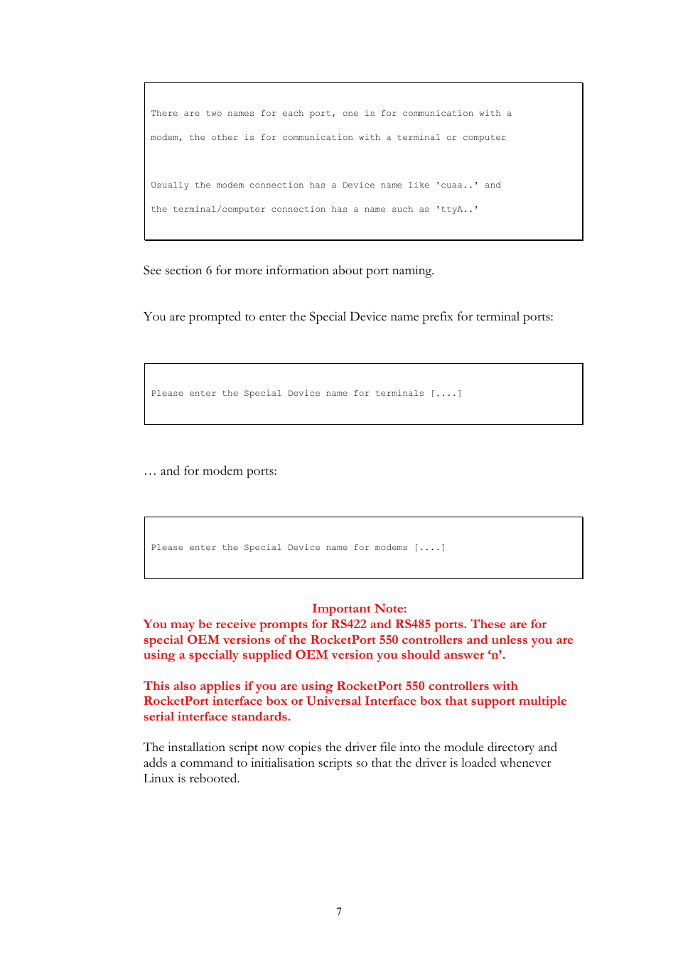 Comtrol RocketPort 550 uPCI Linux User Manual | Page 7 / 22