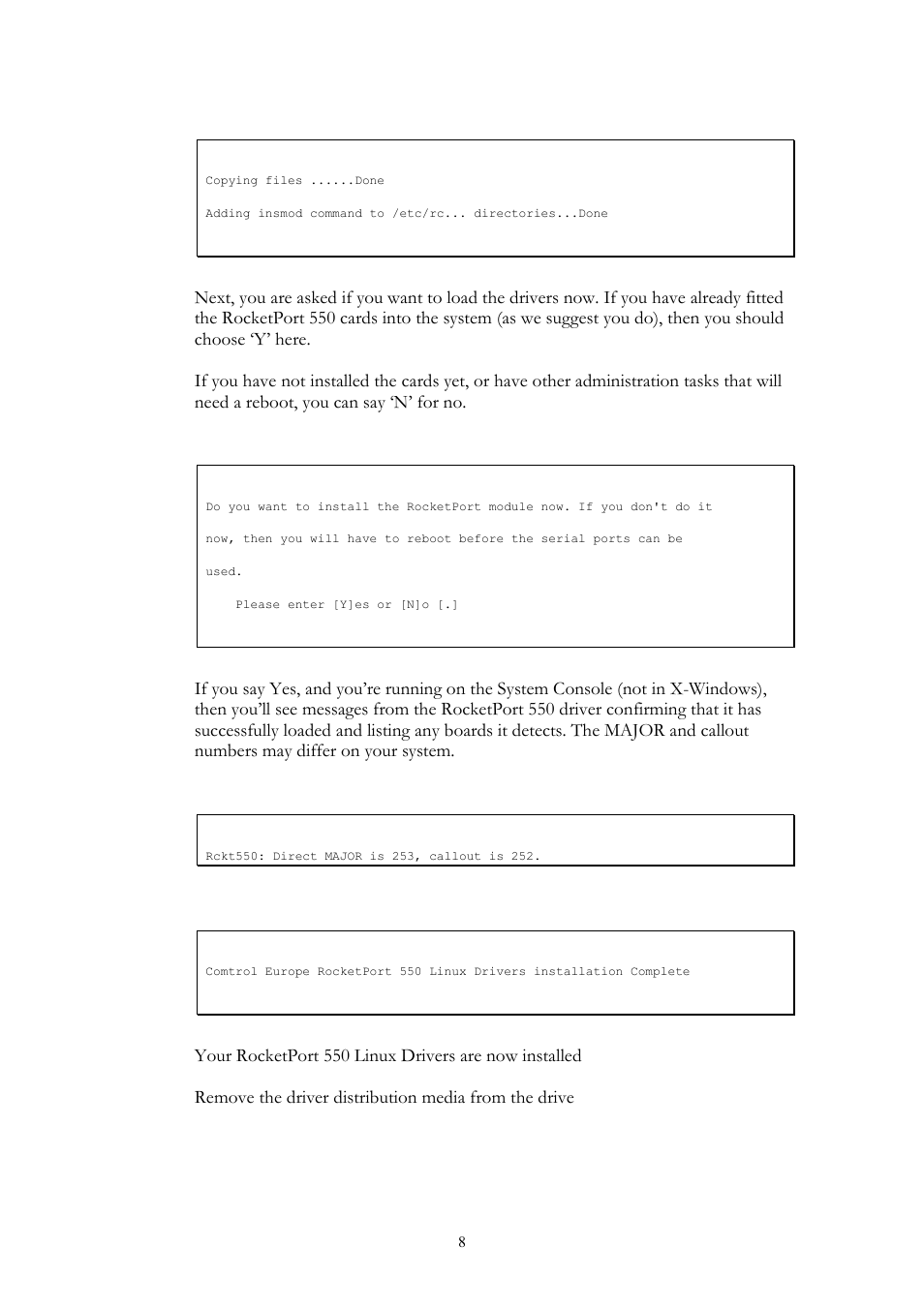 Comtrol RocketPort 550 uPCI Linux User Manual | Page 8 / 22