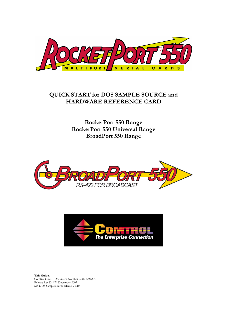 Comtrol RocketPort 550 uPCI MS-DOS User Manual | 18 pages