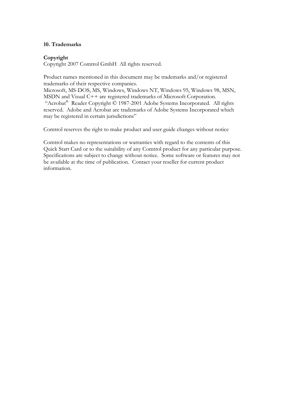 Trademarks | Comtrol RocketPort 550 uPCI MS-DOS User Manual | Page 18 / 18