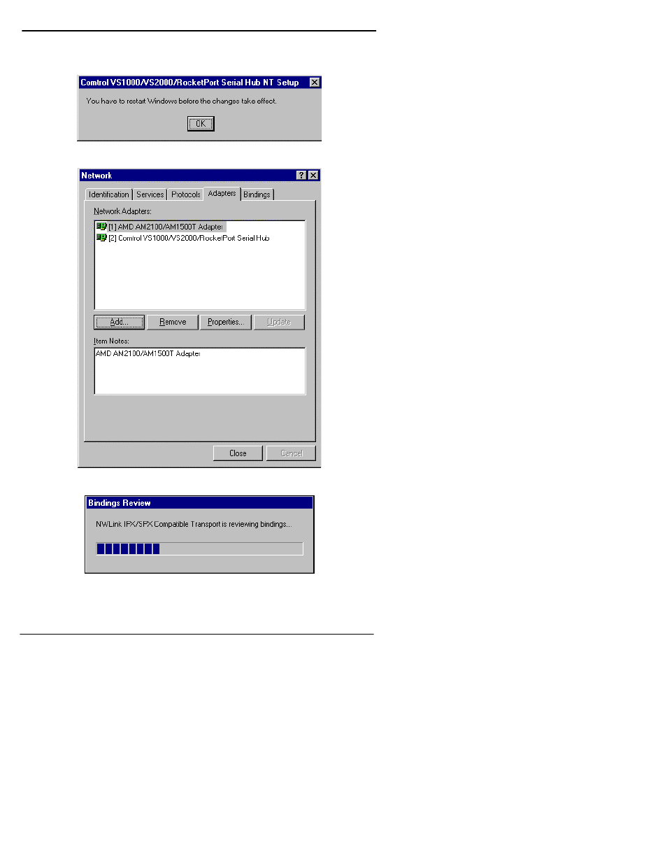 Click the ok button, Click the close button in the network window | Comtrol RocketPort Serial Hub Series User Manual | Page 28 / 88