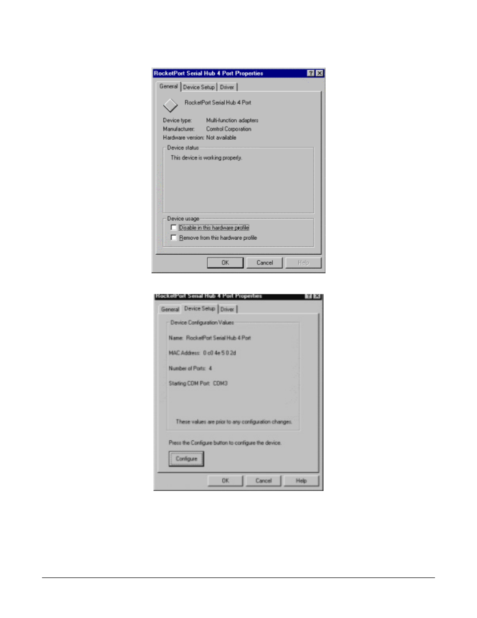 Select the device setup tab | Comtrol RPSH Windows 95/98 User Manual | Page 10 / 22