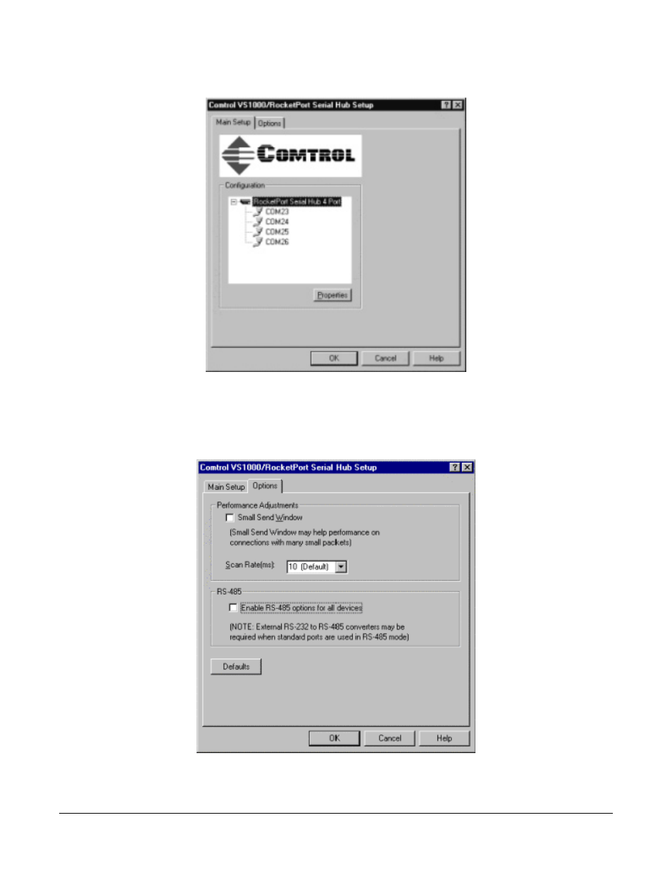 A. select the options you want to enable, B. select the main setup tab | Comtrol RPSH Windows 95/98 User Manual | Page 13 / 22