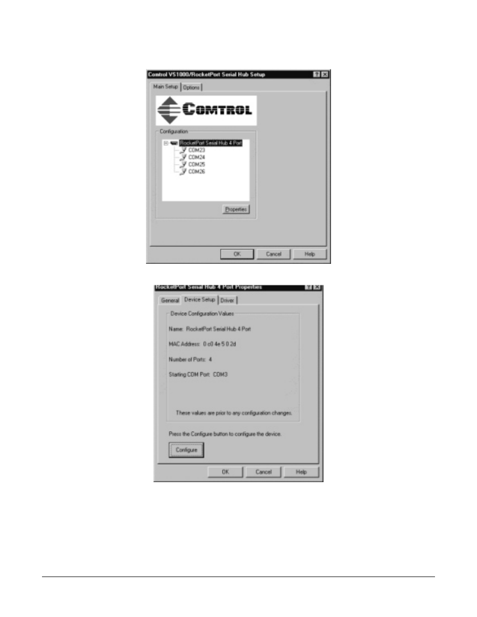 Select ok in the port properties screen | Comtrol RPSH Windows 95/98 User Manual | Page 15 / 22