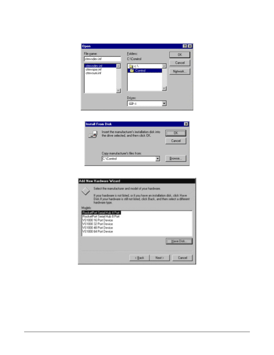 Select the ok button | Comtrol RPSH Windows 95/98 User Manual | Page 7 / 22