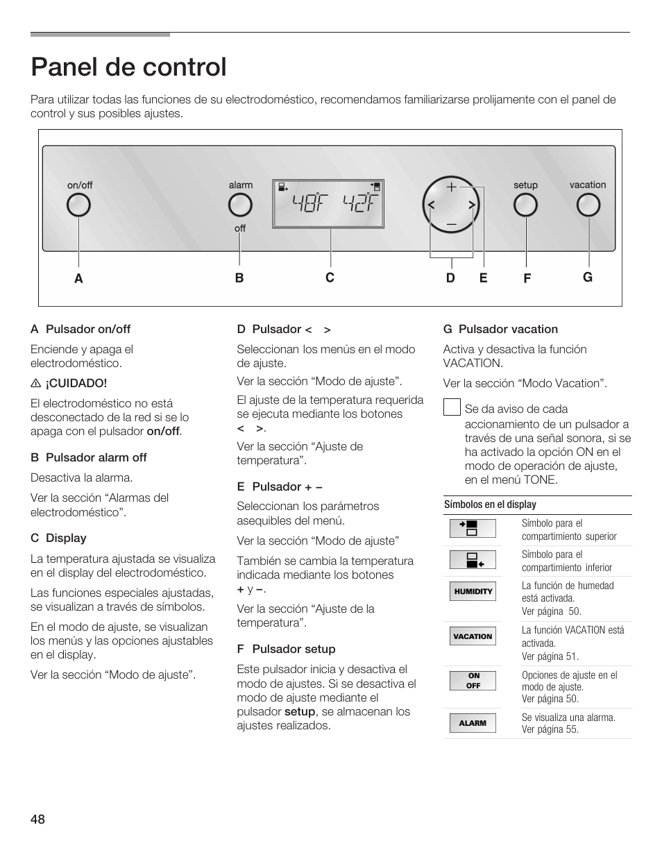 Panel de control | Bosch B24IW User Manual | Page 47 / 60