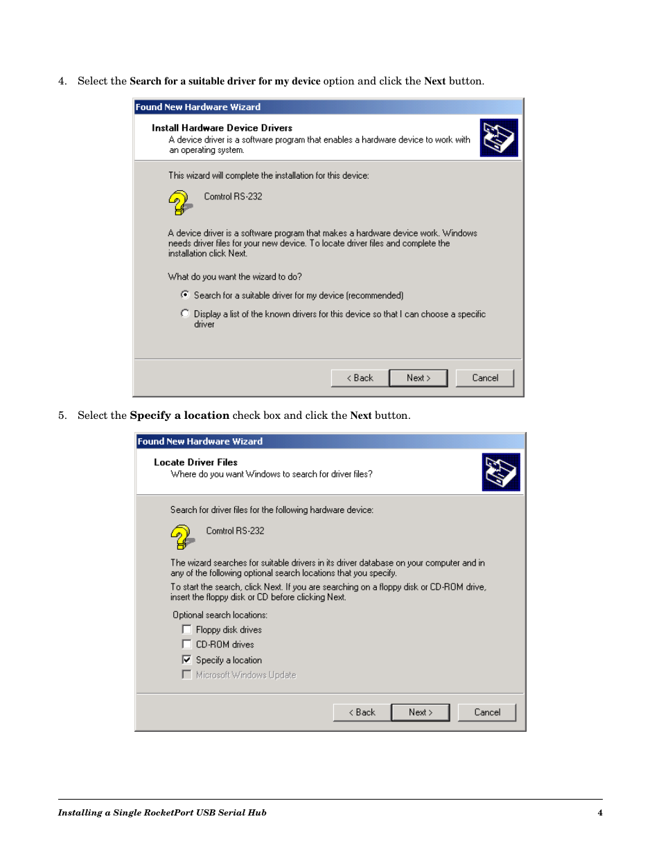 Comtrol RocketPort USB Serial or Modem Hub Driver Installation with Windows 2000 User Manual | Page 4 / 16