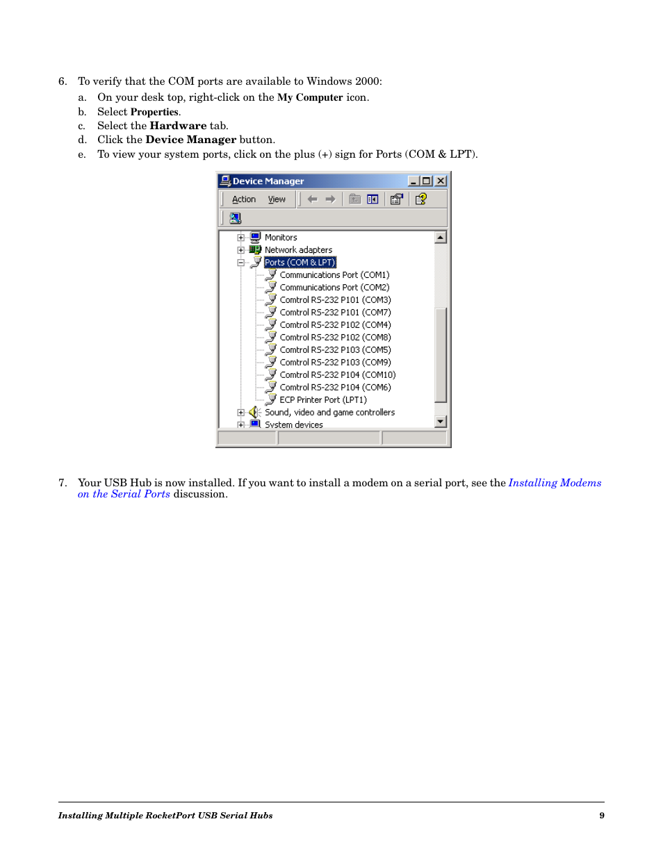 Comtrol RocketPort USB Serial or Modem Hub Driver Installation with Windows 2000 User Manual | Page 9 / 16
