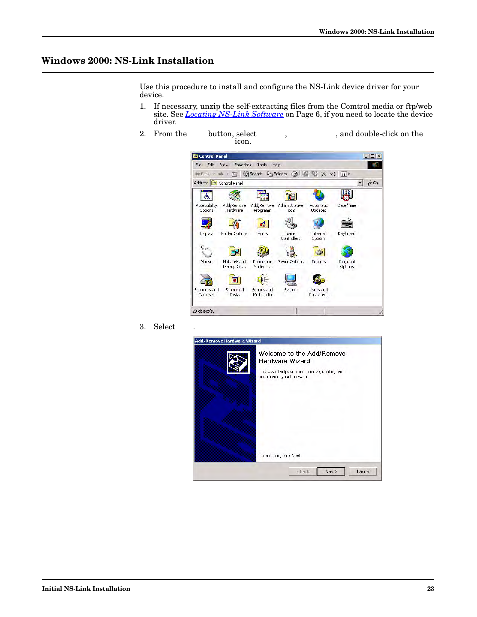 Windows 2000: ns-link installation | Comtrol NS-link Windows NT User Manual | Page 23 / 100
