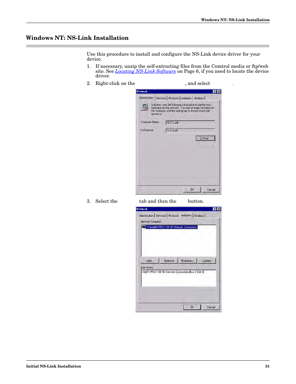 Windows nt: ns-link installation | Comtrol NS-link Windows NT User Manual | Page 31 / 100
