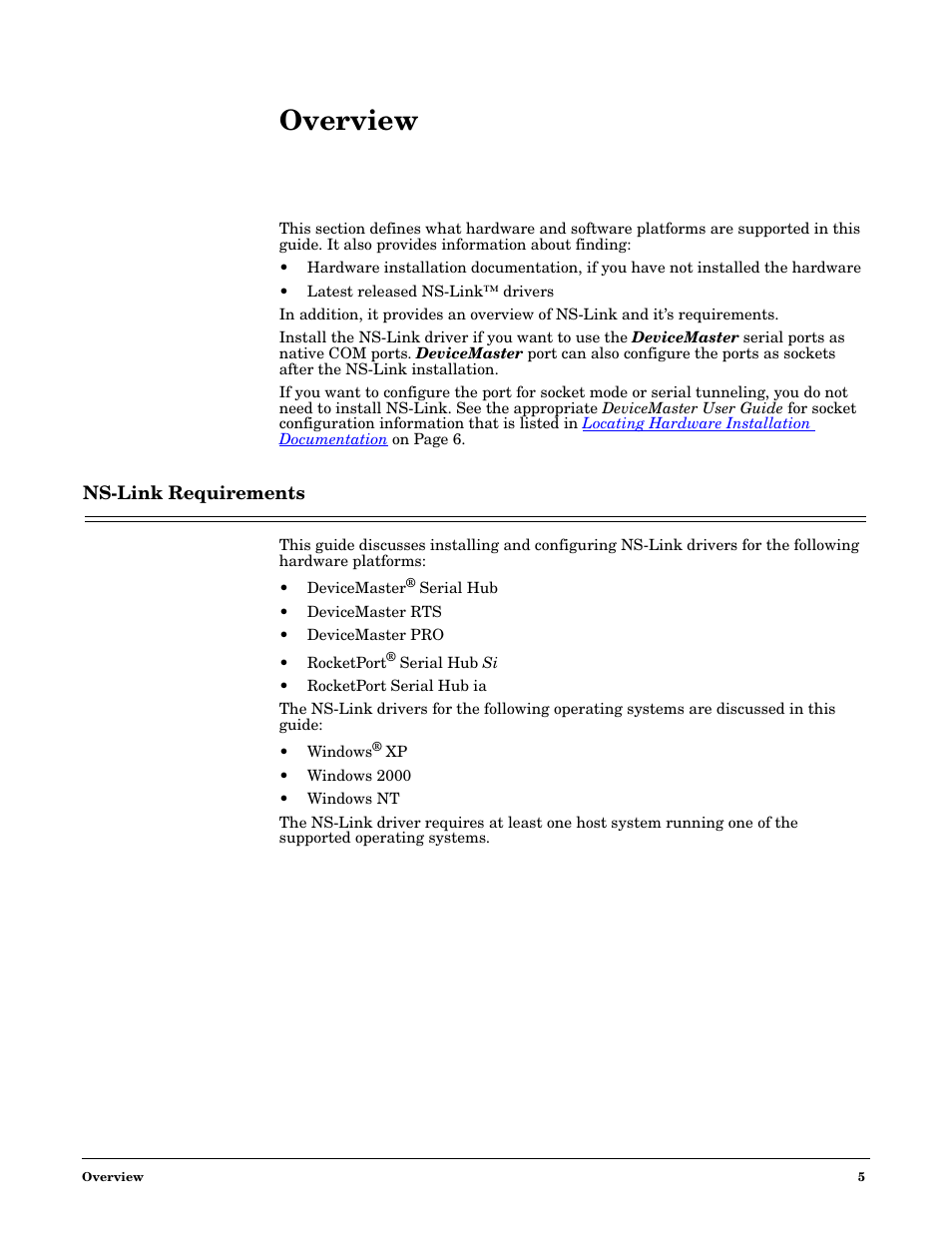 Overview, Ns-link requirements | Comtrol NS-link Windows NT User Manual | Page 5 / 100