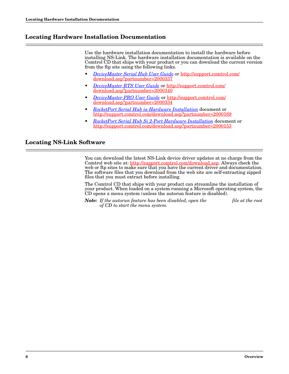 Locating hardware installation documentation, Locating ns-link software, Locating hardware installation | Documentation | Comtrol NS-link Windows NT User Manual | Page 6 / 100