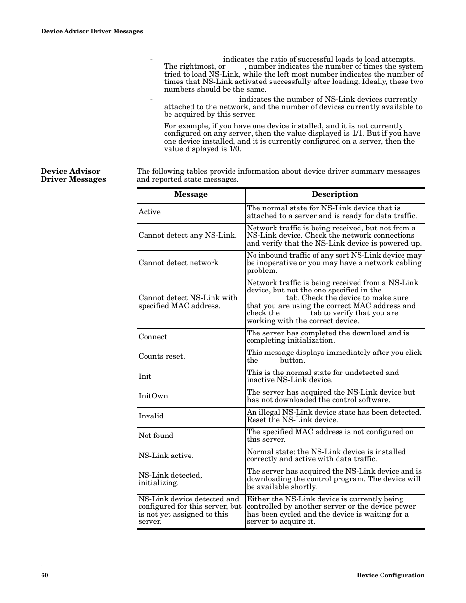 Device advisor driver messages, Device, Advisor driver messages | Comtrol NS-link Windows NT User Manual | Page 60 / 100