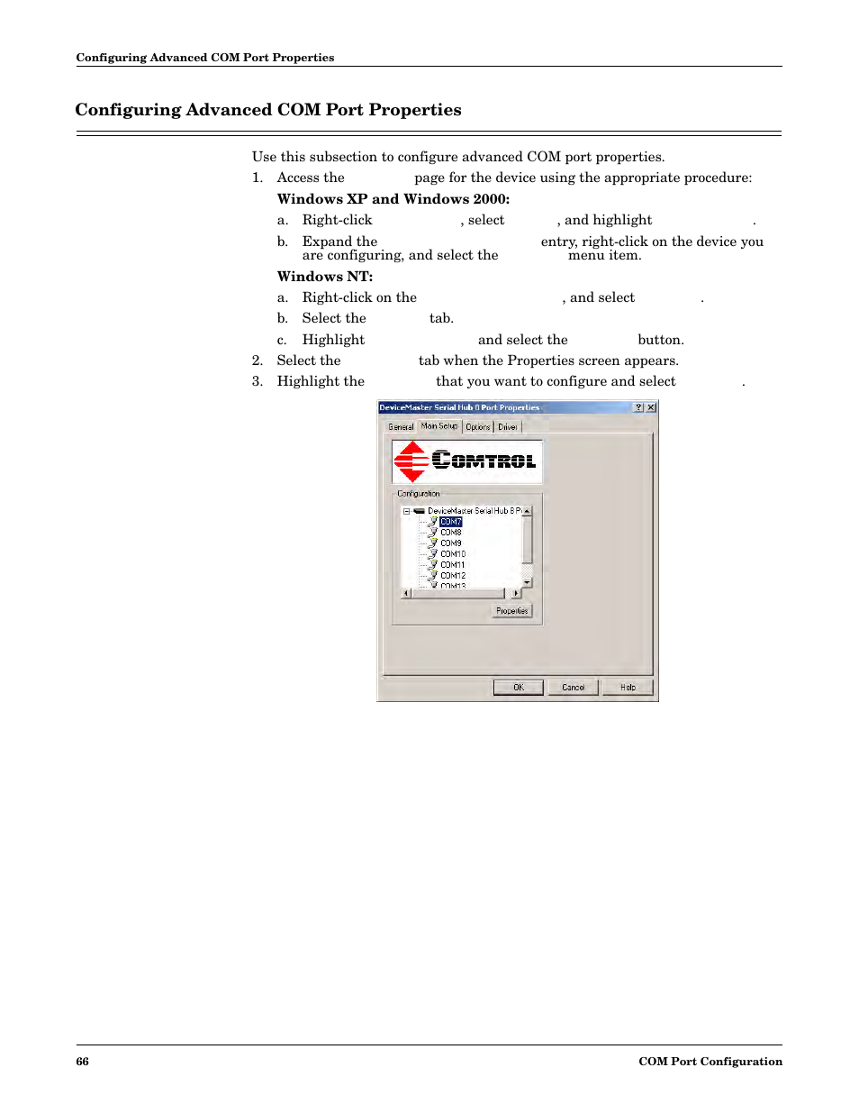 Configuring advanced com port properties | Comtrol NS-link Windows NT User Manual | Page 66 / 100